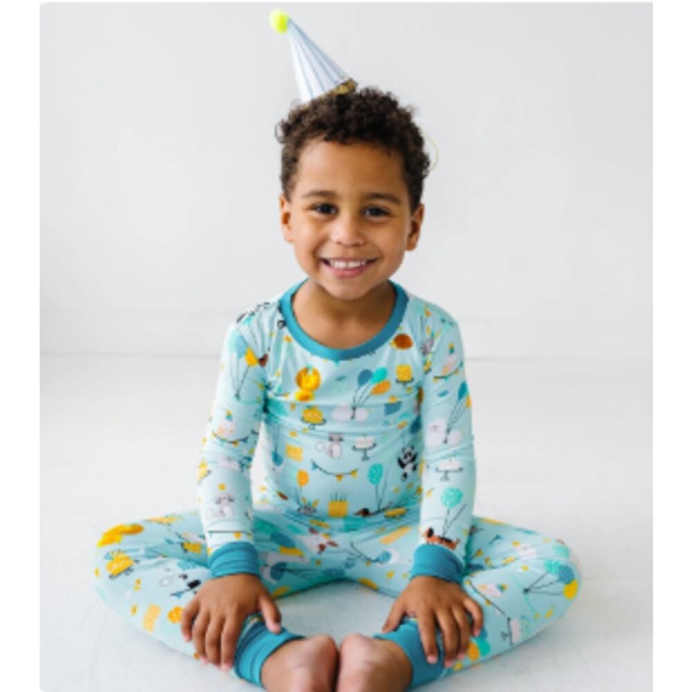 Little Sleepies Blue Party Animals Bamboo Viscose Pajama Set Size 18-24 months